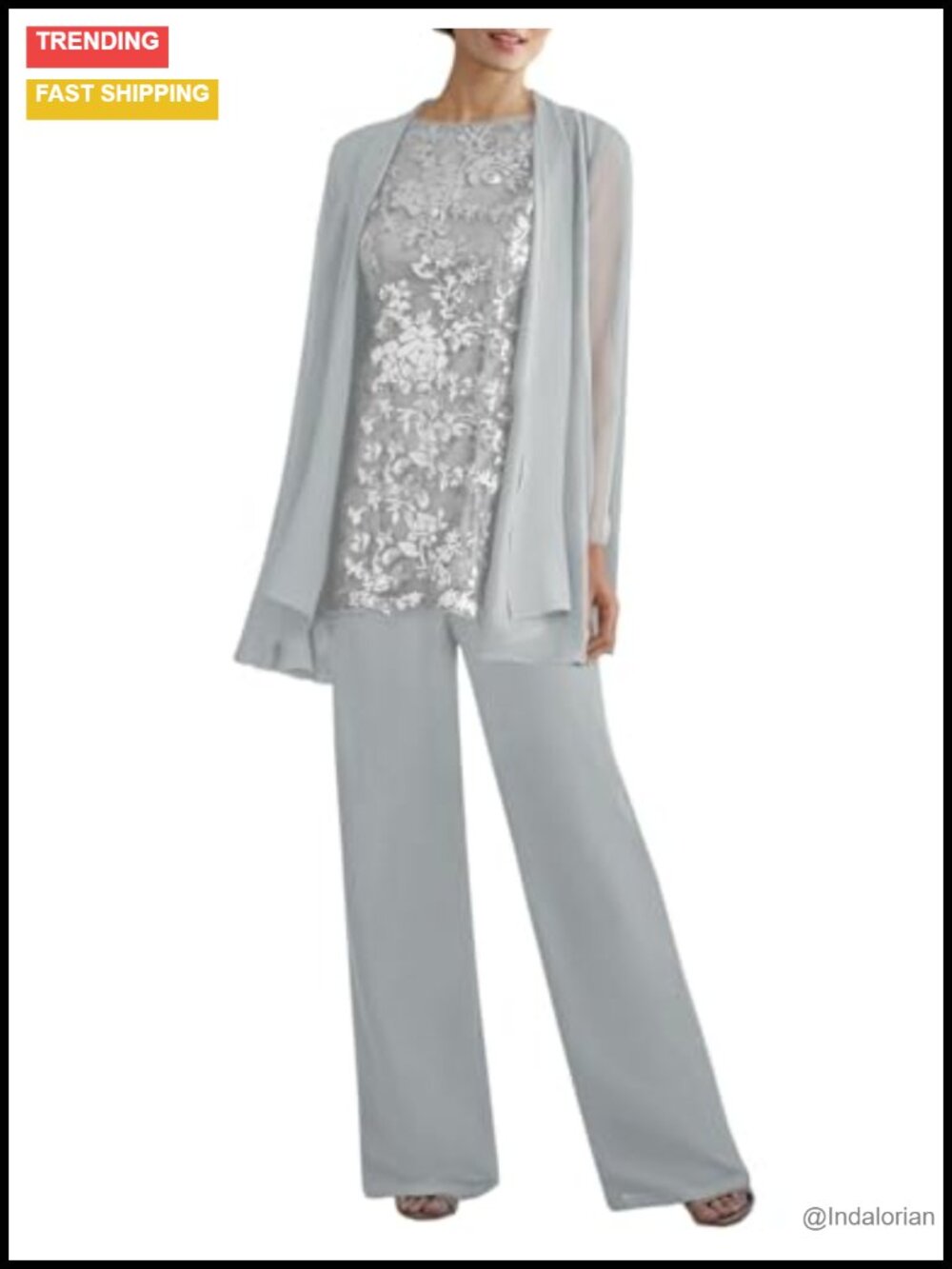 Women's 3 Piece Pantsuit Set Sleeveless Lace Top & Jacket Wedding Formal